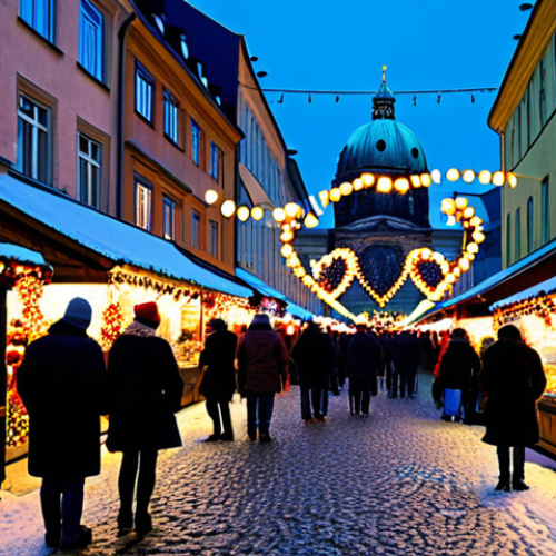 Home 19 Festive Berlin Street Scene**
"A vibrant Christmas market in Berlin, Germany. People are browsing stalls selling handcrafted ornaments, Lebkuchen hearts, and Glühwein. The scene is filled with twinkling fairy lights and a large, decorated Weihnachtsbaum in the background. Everyone is bundled up in warm winter clothing: thick coats, hats, scarves, and gloves. Safe for work, appropriate content, fully clothed, family-friendly, professional photography, perfect anatomy, natural proportions. Focus on the joyful atmosphere and the traditional German Christmas spirit."
**