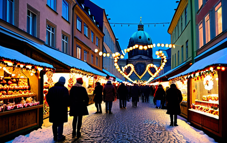 Festive Berlin Street Scene**
"A vibrant Christmas market in Berlin, Germany. People are browsing stalls selling handcrafted ornaments, Lebkuchen hearts, and Glühwein. The scene is filled with twinkling fairy lights and a large, decorated Weihnachtsbaum in the background. Everyone is bundled up in warm winter clothing: thick coats, hats, scarves, and gloves. Safe for work, appropriate content, fully clothed, family-friendly, professional photography, perfect anatomy, natural proportions. Focus on the joyful atmosphere and the traditional German Christmas spirit."
**