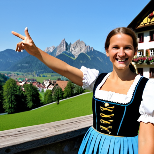 Home 6 타요 버스 친구들 - **
A friendly "Kaffeefahrt" tour guide, fully clothed in a traditional "Dirndl" dress, smiling warm...