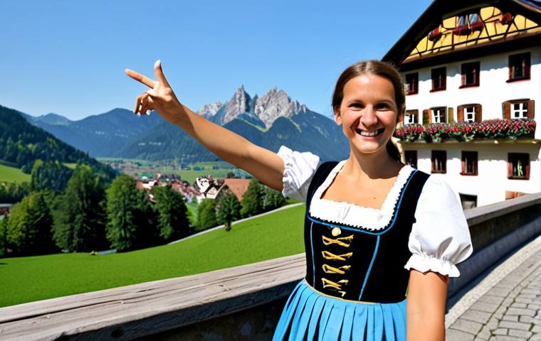 타요 버스 친구들 - **
A friendly "Kaffeefahrt" tour guide, fully clothed in a traditional "Dirndl" dress, smiling warm...