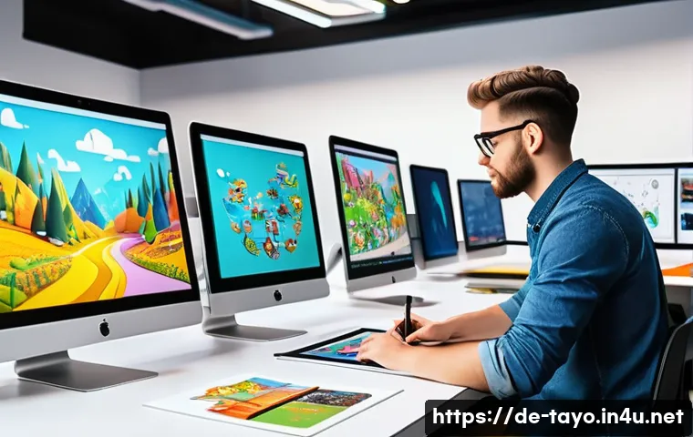 타요 제작비 분석 - A vibrant animation studio workspace showing a diverse team of creative professionals collaborating ...