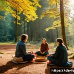 Home 23 타요의 전통적 가르침 - A serene community gathering in a lush German forest clearing during early autumn, with diverse adul...