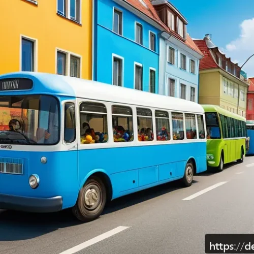 타요 에피소드 분석 - A colorful and lively scene featuring anthropomorphic buses and vehicles with friendly faces, illust...