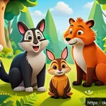 타요 비슷한 애니메이션 - A vibrant and colorful animated forest scene featuring diverse, friendly animal characters engaging ...